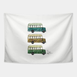 All Aboard - Funky Bus Print - White Background Tapestry