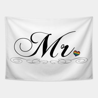 Mr. Gay Pride Typography Design with Rainbow Heart Tapestry