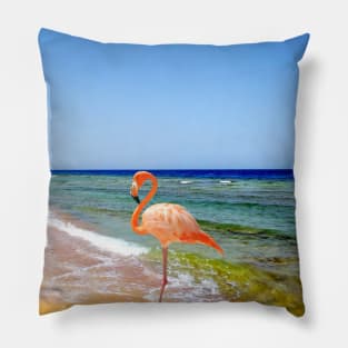 Flamingo On The Beach Pillow