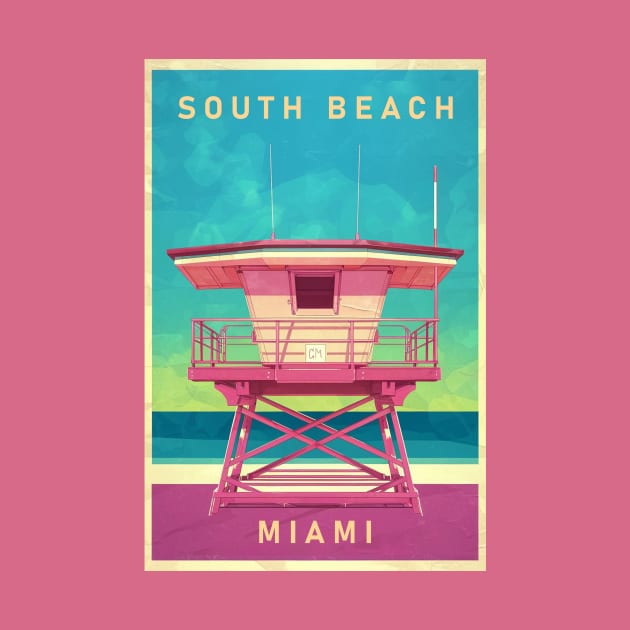 Miami Vintage Travel Poster by GreenMary Design