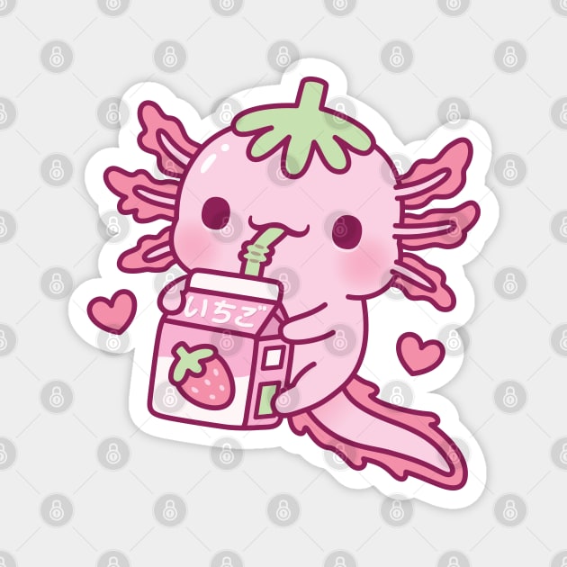 Cute Axolotl Loves Drinking Strawberry Milk Magnet by rustydoodle