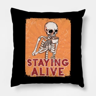 Coffee Skeleton #STAYING ALIVE Pillow