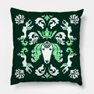 The Spirit of Saluki Damask (Green) Pillow