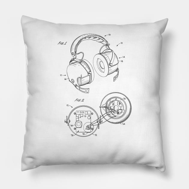 Radio Receiver and Headphone Vintage Patent Hand Drawing Pillow by TheYoungDesigns