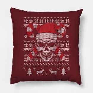 Ugly Knit Sweater Pattern of Evil Santa Claus Skull Pillow
