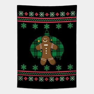 Gingerbread Man Faux Ugly Christmas Sweater Funny Holiday Design Tapestry