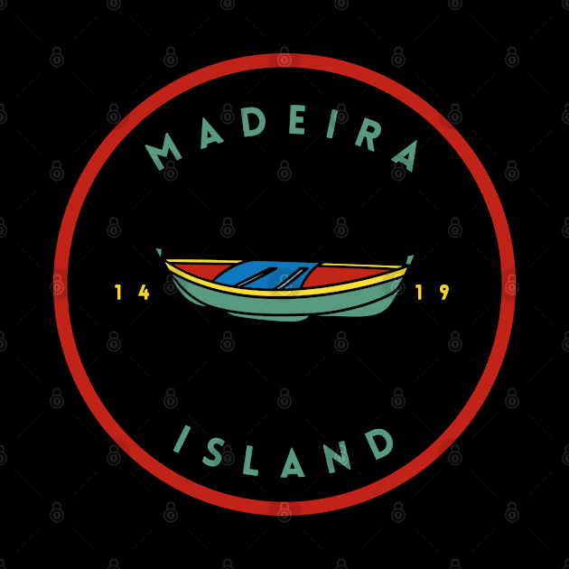 Madeira Island 1419 logo with the traditional fishing boat/canoa in colour by Donaby