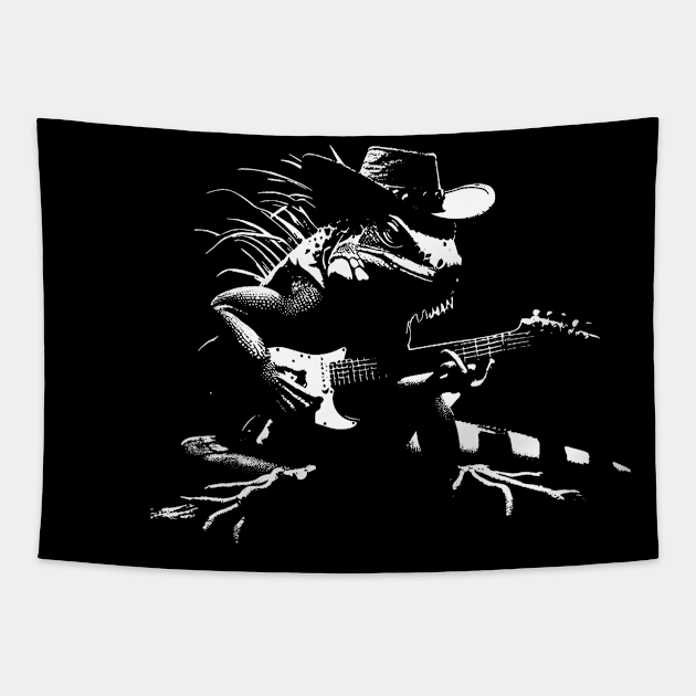 Iguana Playing Bass Guitar Shirt Men Animal Playing Guitar Tapestry by Neldy