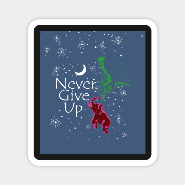 Motivational Never Give Up Flying Pink Red Elephant Magnet by pelagio