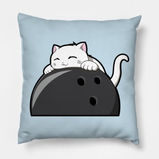 Cute Cat Hugging A Bowling Ball Pillow