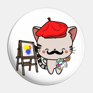 Funny tabby cat is a painter Pin
