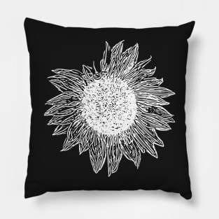 Classic simple Sunflower line art white Pillow