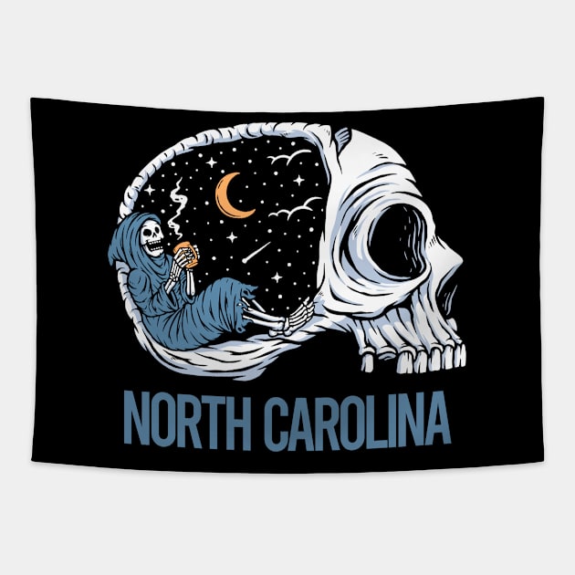 Chilling Skeleton North Carolina Tapestry by flaskoverhand