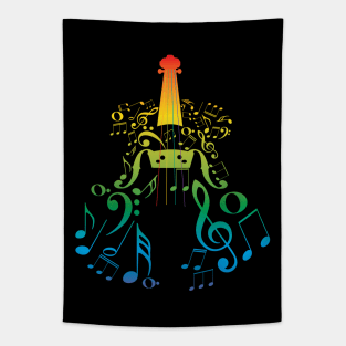 Rainbow Violin with Notes Tapestry