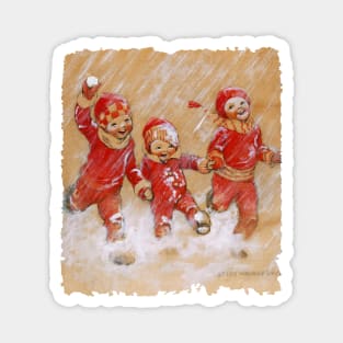 Children playing in the snow Magnet