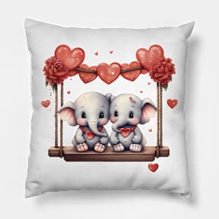 Valentine Elephant Couple On Swing Pillow