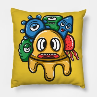 Monster Character Doodle Art Pillow