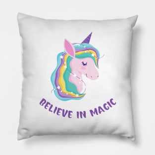 Believe In Magic Beautiful Unicorn With Stars Pillow