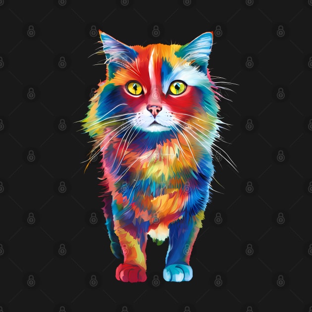 Colorful cat art - rainbow colors kitty by Ravenglow