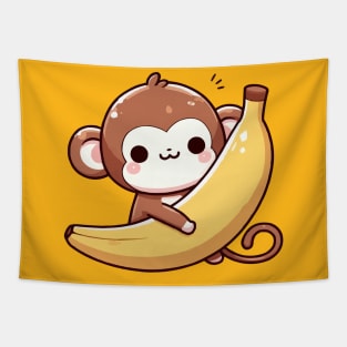 cute little monkey hugging a banana Tapestry