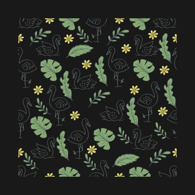 Summer flamingo and leaves seamless pattern. by Handini _Atmodiwiryo