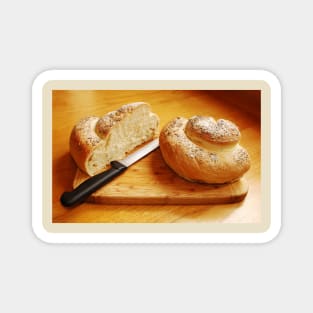 White Swirl Bread Loaf with Knife Magnet