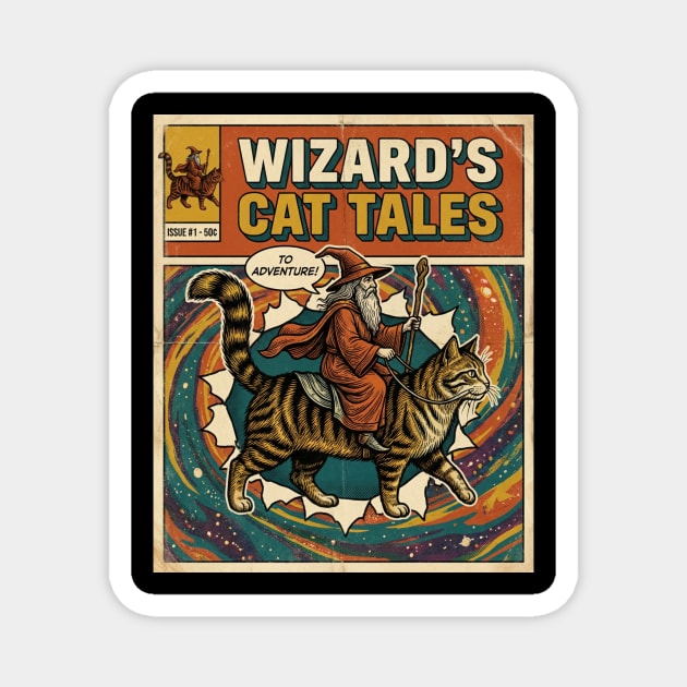 Wizard's Cat Tales To Adventure! Comic Book Vintage Magnet by ArtistTee ⭐⭐⭐⭐⭐