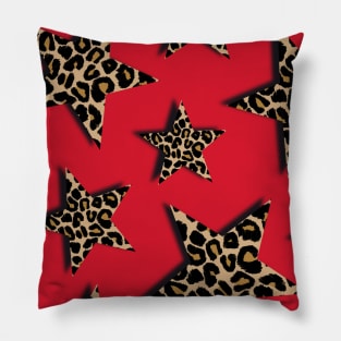 Leopard Print, Stars, on Red Pillow