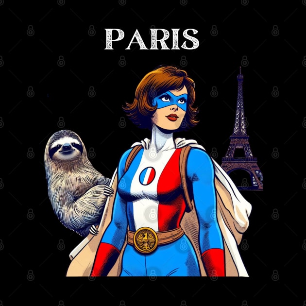 Paris France 60s Female Comic Book Superhero Sloth by Woodpile