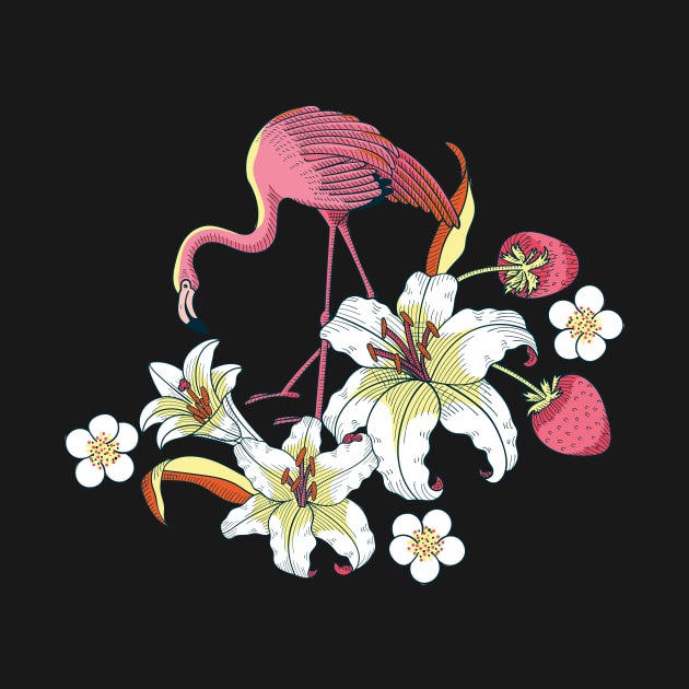 Beautiful Tropical Flamingo  Floral by Farissa