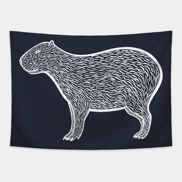 Capybara Ink Art - dark colors Tapestry by Green Paladin