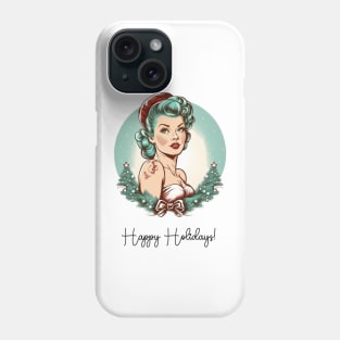 Retro Pin-up Girl with Santa Hat Illustration Art Phone Case