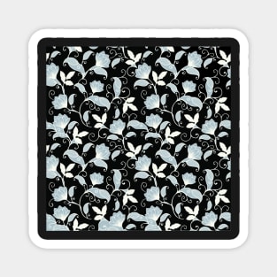 Tropical Floral Watercolor Blue Flowers Black Night Magnet