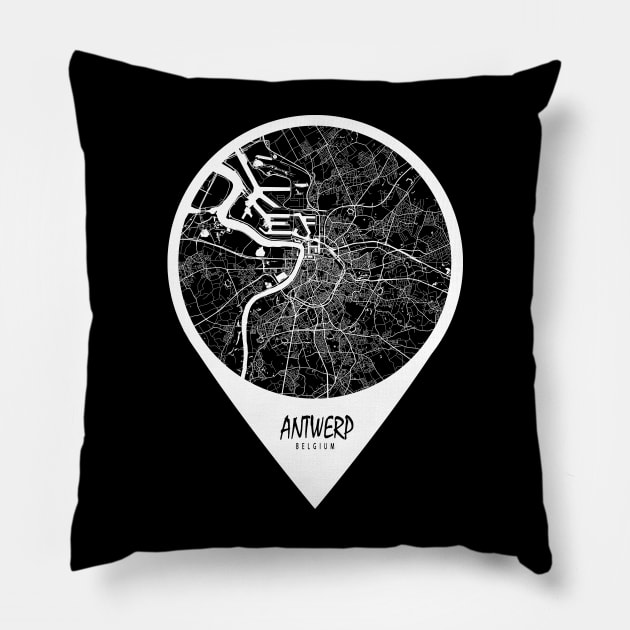 Antwerp, Belgium City Map - Travel Pin Pillow by deMAP Studio