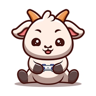 Goat Sitting Gaming Cute Cartoon T-Shirt
