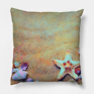 Summer Sand & Shells Expressionist Painting Pillow