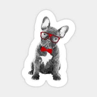 French Bulldog Red Ribbon & Glasses Frenchie Gift Magnet