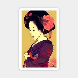 Traditional geisha art with flowers Magnet