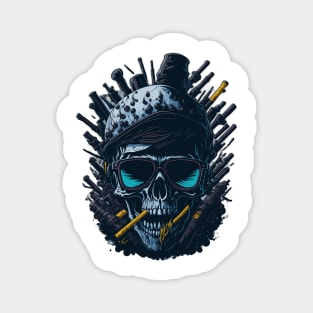 Smoking Skull with guns Magnet