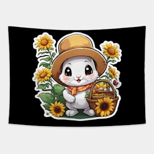 Adorable Rabbit  with Sunflower Tapestry