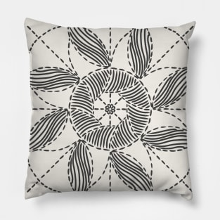 Boho charcoal and off-white circle artwork. Original hand-drawn boho sun pattern. Calm black and white trendy pattern in minimalistic style. Pillow