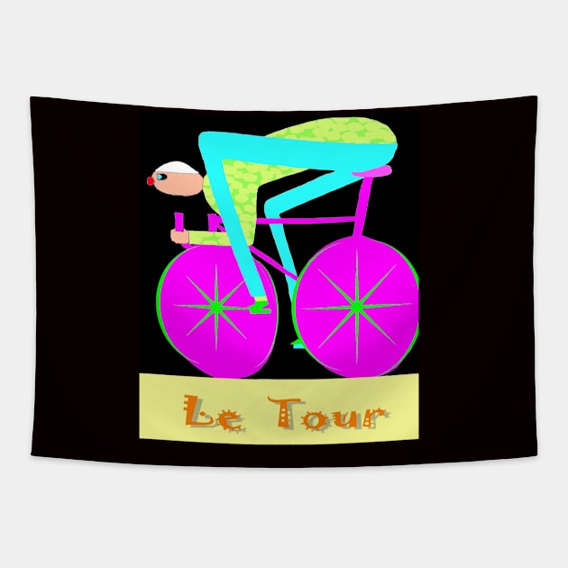 Le Tour : Abstract Psychedelic Bicycle Racing Advertising Print Tapestry by posterbobs