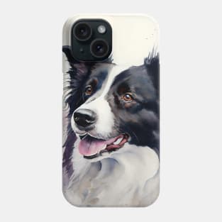 Black and White Border Collie Watercolor Portrait Phone Case