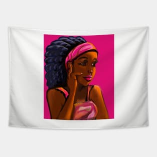 Afro queen in pink headband - Mahagony brown skin girl with thick glorious afro dreadlocks in her hair Tapestry