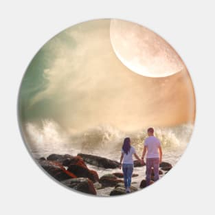 Valentine Wall Art - Holding hands on the shore - Unique Valentine Fantasy Planet Landsape - Photo print, canvas, artboard print, Canvas Print and T shirt Pin