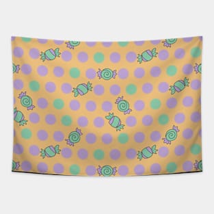 Polka Dots and Scattered Candy - Halloween Pattern - Pastel Colors Tapestry