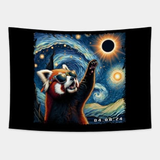 Celestial Red Panda Eclipse: Trendy Tee for Panda Enthusiasts Tapestry