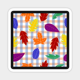 Leaves Pattern - Bold Colors on Plaid Magnet