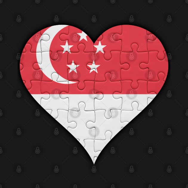 Singaporean Jigsaw Puzzle Heart Design - Gift for Singaporean With Singapore Roots by Country Flags