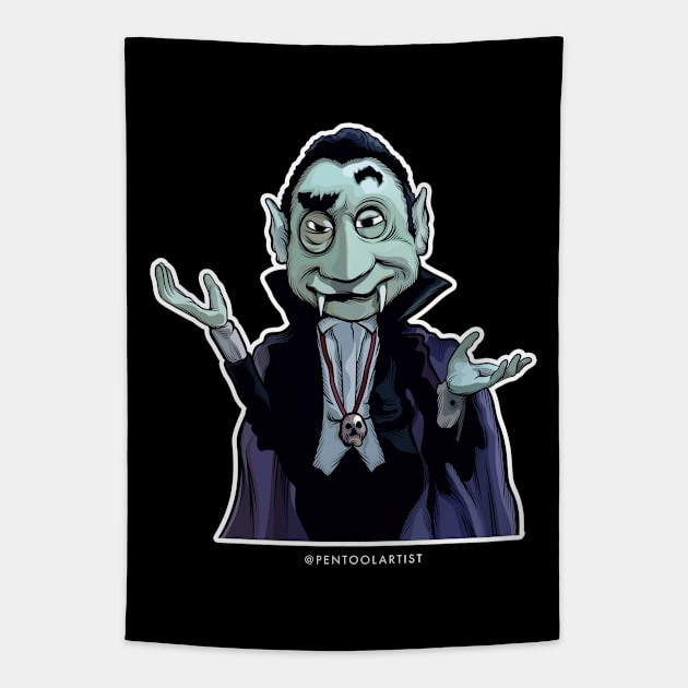 Mad Monster Drac Tapestry by pentoolarts